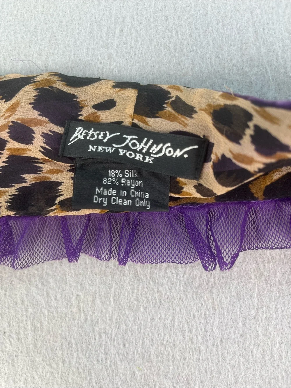 Vtg 1990s 72” Betsey Johnson Silk Velvet Leopard Beaded Scarf Purple Y2K Gothic